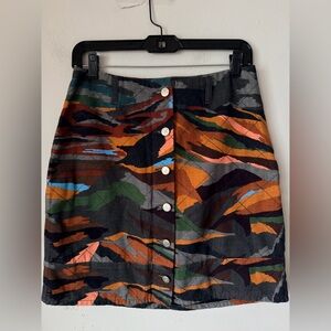 FARM RIO ANTHROPOLIGIE Multicolor Button-Front Mini  Skirt